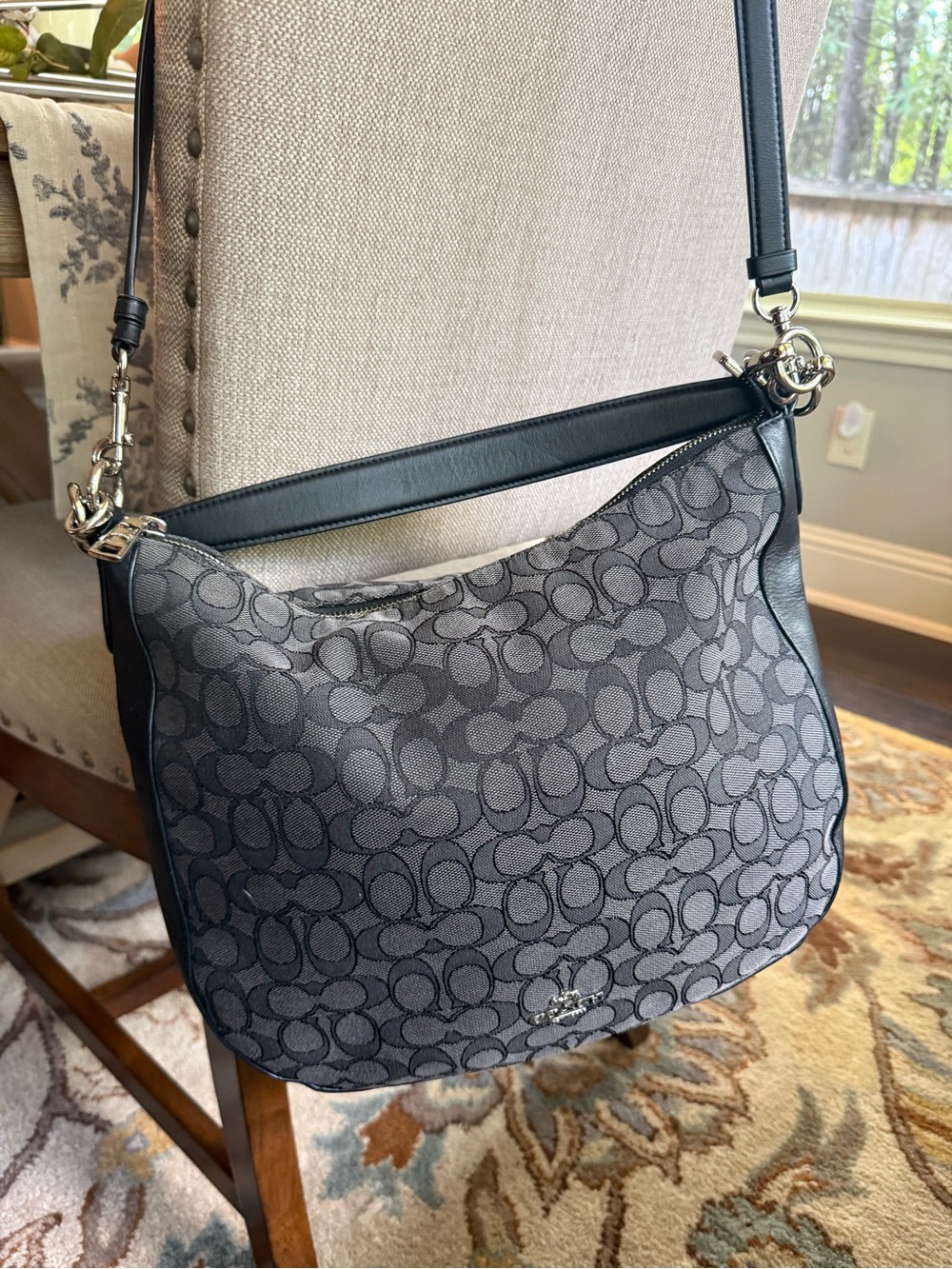 Coach Black and Gray Signature Hobo Shoulder Bag
